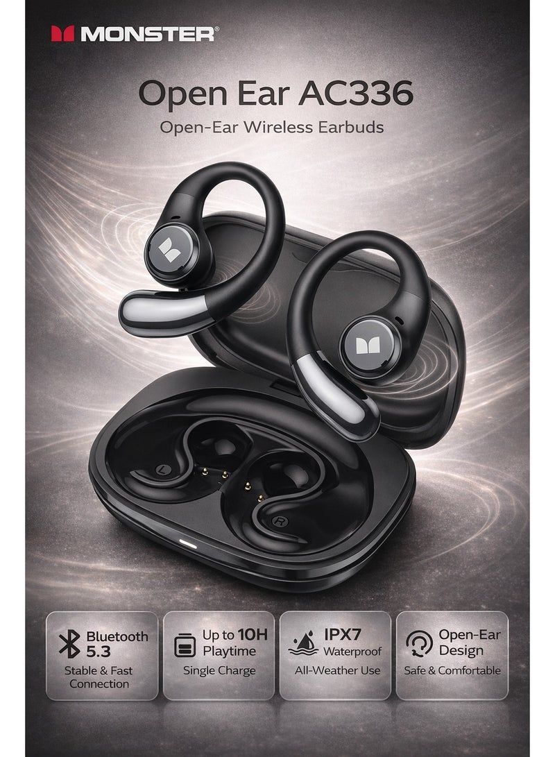 Monster Open Ear AC336 Wireless Earbuds, Bluetooth 5.3, Open-Ear Ear-Hook Design, Stereo Sound, Up to 10H Playtime, IPX7 Waterproof, Clear Calls - Image 1